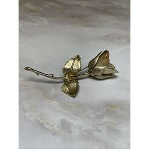 Vintage Gold Tone, Marked Giovanni, Long Steam Rose Brooch.